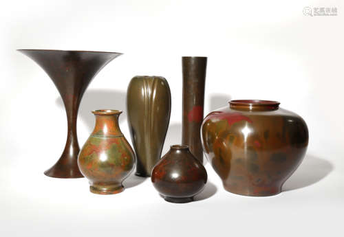 A COLLECTION OF JAPANESE BRONZE VASES MEIJI PERIOD AND LATER, 19TH AND 20TH CENTURY Variously shaped