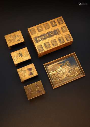 A FINE JAPANESE LACQUER INCENSE BOX, TRAY AND INNER BOXES, KOBAKO MEIJI PERIOD, 19TH CENTURY