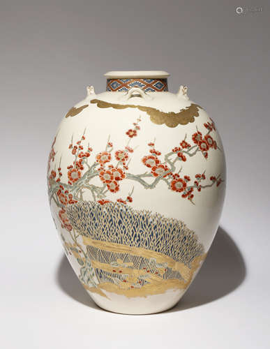 A LARGE JAPANESE GOSU SATSUMA VASE MEIJI PERIOD, 19TH CENTURY The tall ovoid body rising to a