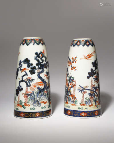 A PAIR OF UNUSUAL JAPANESE IMARI VASES MEIJI PERIOD, 19TH CENTURY Of tall conical shape, both