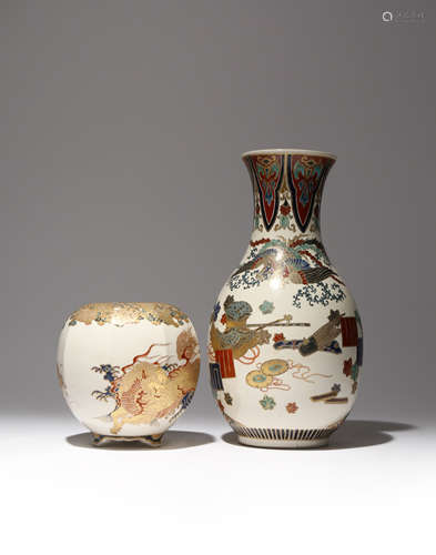 TWO JAPANESE GOSU SATSUMA PIECES MEIJI PERIOD, 19TH CENTURY One a tall baluster vase decorated in