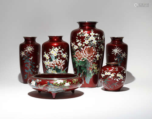 A COLLECTION OF SIX JAPANESE GINBARI CLOISONNE ITEMS MEIJI OR TAISHO PERIOD, 19TH AND 20TH CENTURY