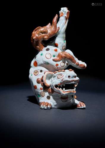 A RARE JAPANESE ARITA MODEL OF A LION DOG, SHISHI EDO PERIOD, C.1700 The body of the mythical