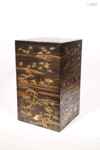 A LARGE JAPANESE LACQUER FOOD BOX, JUBAKO EDO PERIOD OR LATER, 19TH CENTURY The five-tiered