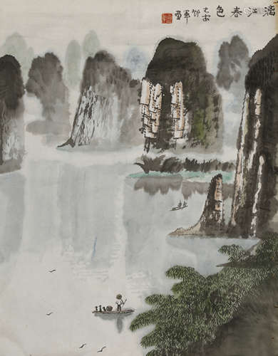 DENG JUN (1946-) LANDSCAPE A Chinese painting, ink and colour on paper, inscribed and signed Deng