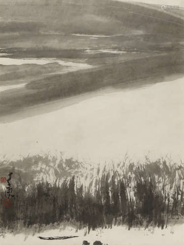 LI GENG (1950-) LANDSCAPE A Chinese painting, ink on paper, signed with two artist's seals, 46cm x