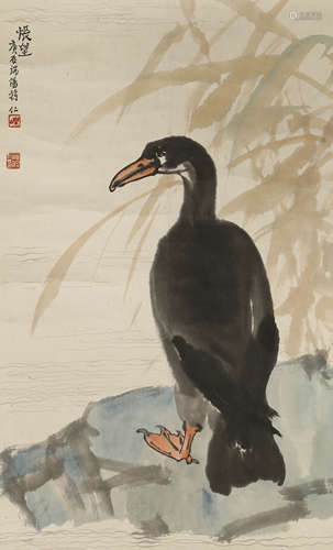 JIANG REN (20TH CENTURY) CORMORANT A Chinese painting, ink and colour on paper, inscribed and signed