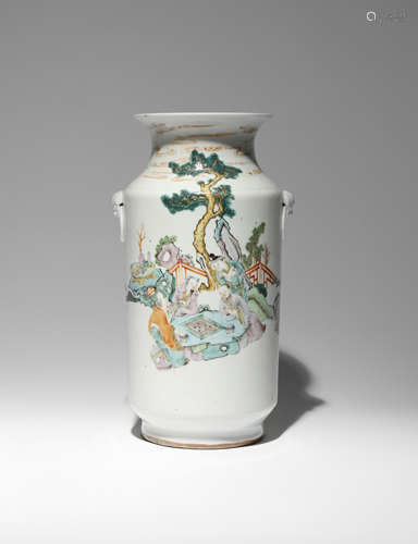 A CHINESE ENAMELLED 'SCHOLARS' VASE 19TH/20TH CENTURY The cylindrical body painted with