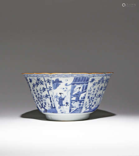 A LARGE CHINESE BLUE AND WHITE BOWL KANGXI 1662-1722 The deep bowl rising from a slightly tapering