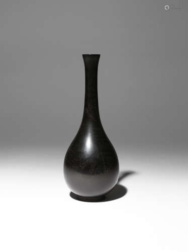 A RARE CHINESE ZITAN BOTTLE VASE, DAN PING QING DYNASTY Carved with an elegant plain pear-shaped