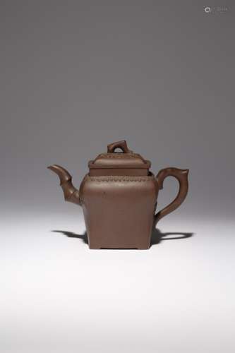 A CHINESE YIXING 'THREE FRIENDS OF WINTER' TEAPOT AND COVER 2ND HALF 18TH CENTURY The square-section