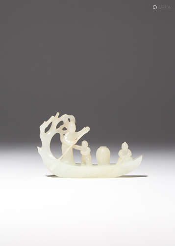 A CHINESE WHITE JADE CARVING OF A RAFT 18TH/19TH CENTURY The boat naturalistically formed from a