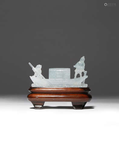 A SMALL CHINESE PALE GREEN JADEITE CARVING OF A SAMPAN LATE QING DYNASTY/REPUBLIC PERIOD Formed as