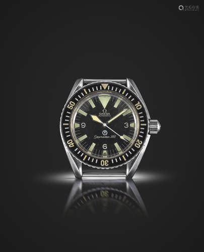 A gentleman's steel Omega Seamaster 300 Edition wristwatch The round black dial with luminous