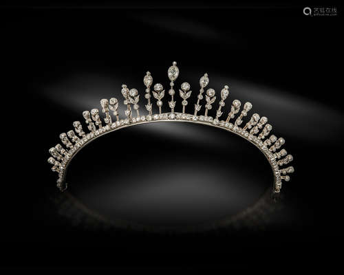 A late 19th century diamond tiara / necklace, set with a line of graduated old cushion-shaped