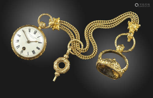 A George III gold open-faced pocket watch by Elizabeth Haworth of Liverpool, key wind, the signed