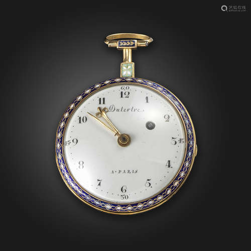 An early 19th century enamelled gold pocket watch by Dutertre, c.1800, the white enamel dial