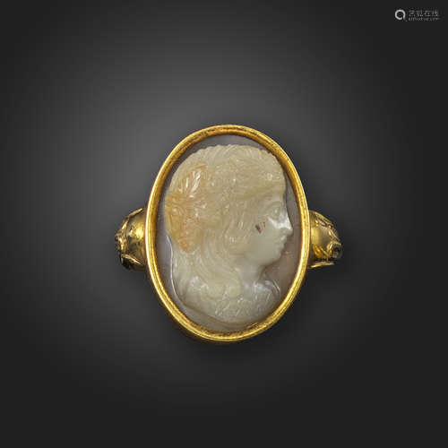 A 16th century sardonyx cameo depicting Ariadne, possibly a portrait of a lady as Ariadne, with