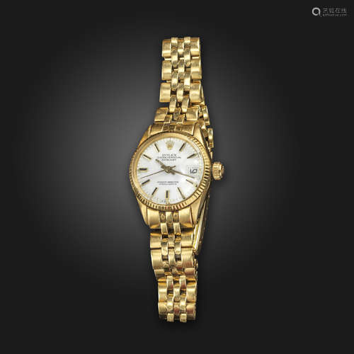 A lady's 18ct gold Oyster Perpetual wristwatch by Rolex, the white enamel dial signed 'Rolex