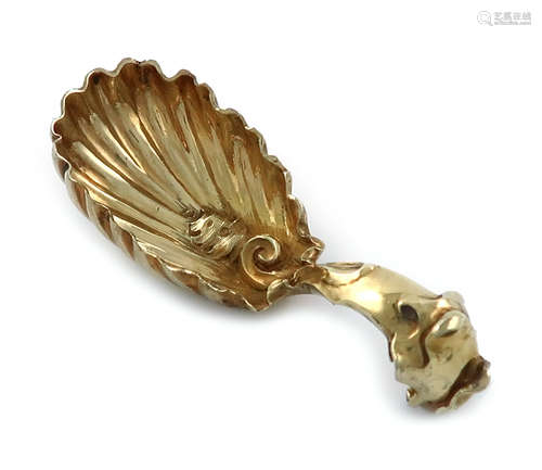 A Victorian cast silver-gilt caddy spoon, by Charles and George Fox, London 1843, fluted oval