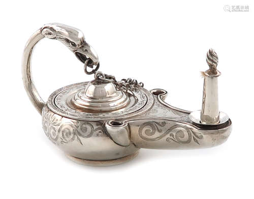 A Victorian silver table cigar lighter, by James Edington, London 1853, modelled as a classical