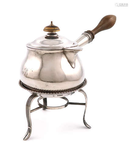 λA George IV silver brandy pan and stand with an associated George III cover, by John Wakefield,