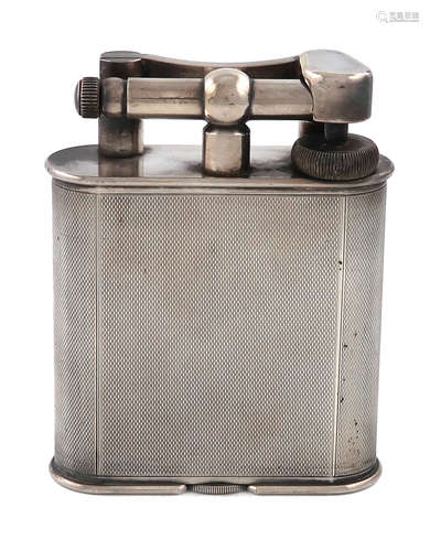 By Dunhill, a large electroplated table lighter, design number 737418, upright rounded rectangular