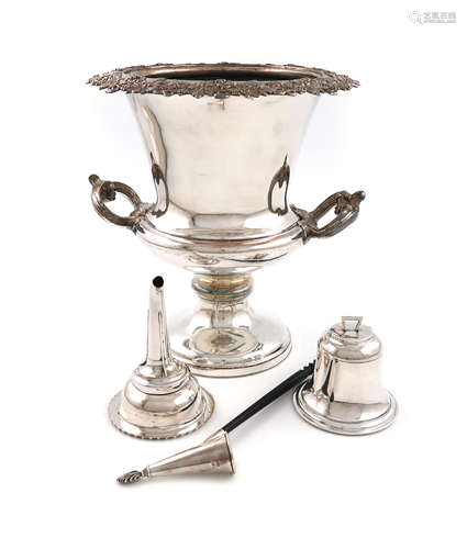 A mixed lot, comprising silver items: a novelty inkwell, modelled as a bell, by A and J Zimmerman,