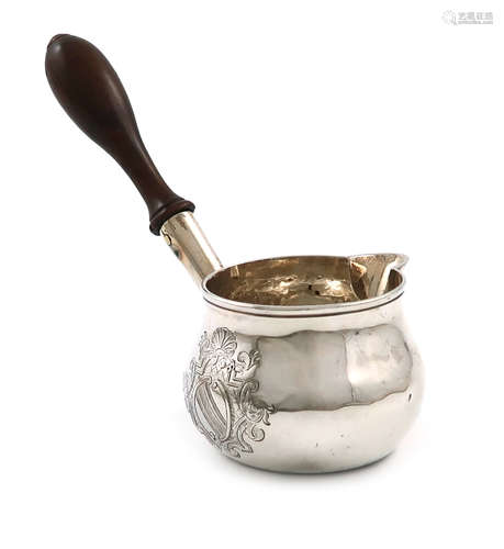 A George I silver brandy pan, probably by James Smith, London 1726, circular bellied form, with a