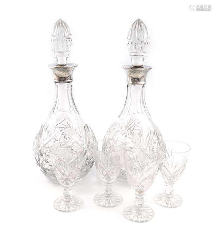 A pair of modern silver-mounted glass decanters, by Roberts & Dore Ltd, London 1972, baluster