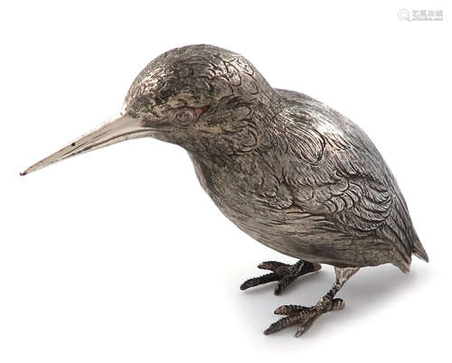 A modern silver model of a Kingfisher, by E. Barnard, London 1961, modelled in a standing