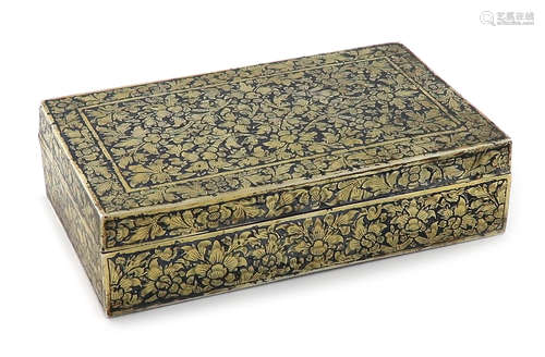 A 19th century Thai parcel-gilt silver and niello-work box, probably late 19th century,