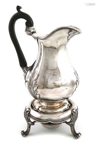 A William IV silver coffee jug and stand, by Benjamin Preston, London 1831, lobed baluster form,