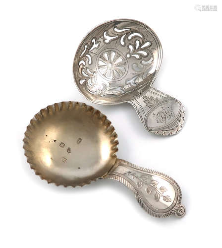 A George III silver caddy spoon, by Urquhart and Hart, London 1795, oval bowl with pierced and