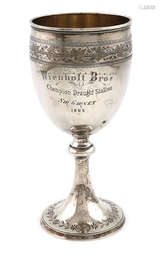 Australian interest, a Victorian presentation silver goblet, by Martin, Hall and Co., London 1882,