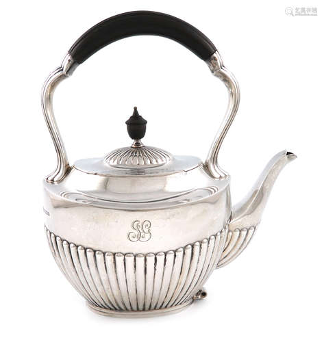 An Edwardian silver kettle, by William Hutton and Sons, Sheffield 1909, oval form, part-fluted