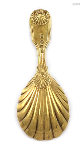 A George IV silver-gilt Fiddle, Thread and Shell pattern caddy spoon, by Paul Storr, London 1820,