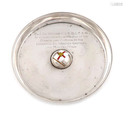 A silver and enamel ashtray, by Turner & Simpson, Birmingham date letter rubbed, circular form, with