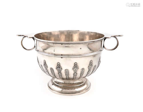 A late-Victorian silver two-handled punch bowl, by Gibson and Langman, London 1897, circular form,