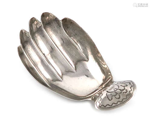 A George III novelty silver right hand caddy spoon, by Joseph Taylor, Birmingham 1808, the