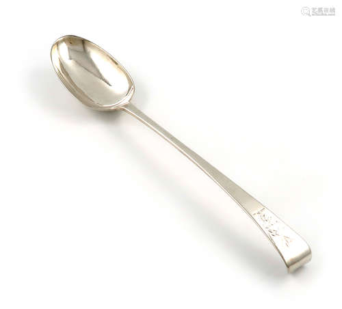 A George III Irish silver 'Hook-end' basting spoon, by Christopher Haines, Dublin 1770, oval bowl,