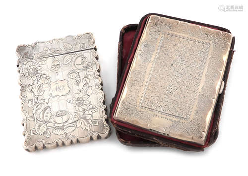 A Victorian silver card case, by George Unite, Birmingham 1850, rectangular form, engraved foliate