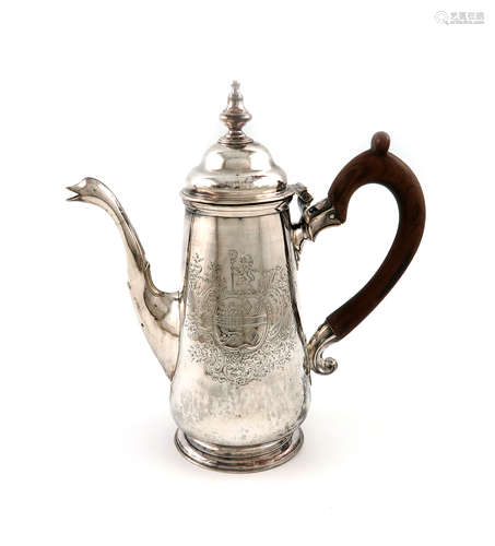 A George III Irish provincial silver coffee pot, by Carden Terry, Cork circa 1785, tapering circular