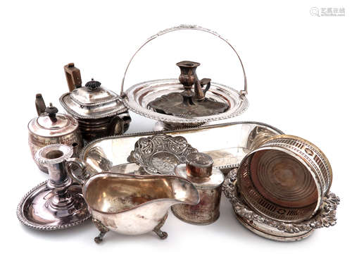 λA mixed lot of old Sheffield and electroplated items, including: a knife tray, of rounded