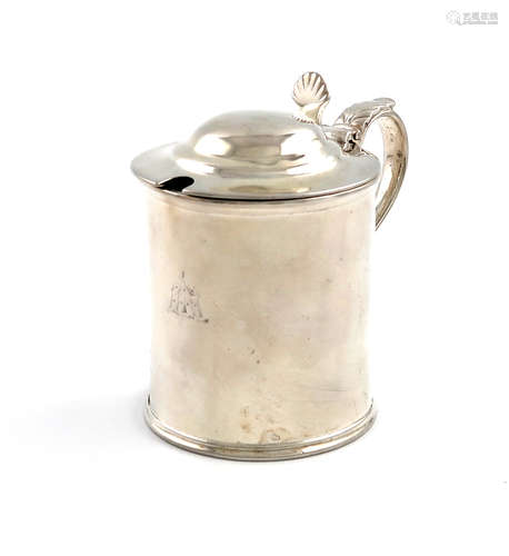 A William IV Irish silver mustard pot, by Richard Sherwin, Dublin 1832, plain cylindrical form, dome