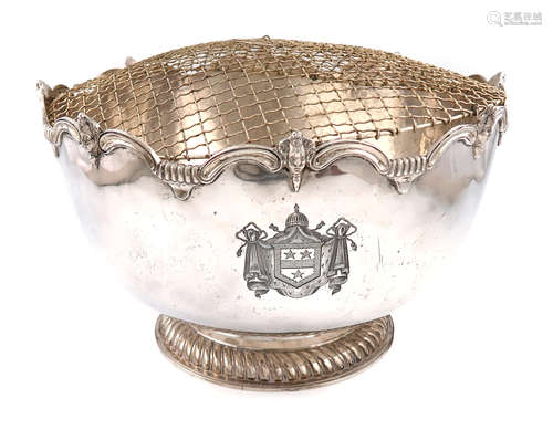 An Edwardian large silver punch bowl, by Charles Stuart Harris, London 1901, circular form, cherub