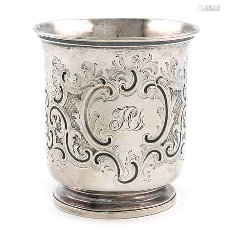 A Victorian silver beaker, by J and A Savory, London 1847, tapering circular form, the interior of