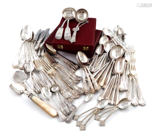 A mixed lot of silver flatware, various dates and makers, comprising: a mother-of-pearl handled