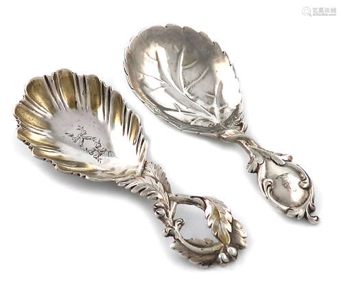 A Victorian silver caddy spoon, by John Figg, London 1856, fluted oval shell bowl, with traces of