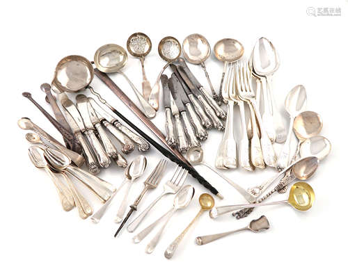 λA mixed lot of silver flatware, comprising: an 18th century Dutch spoon, Zwolle, the triangular